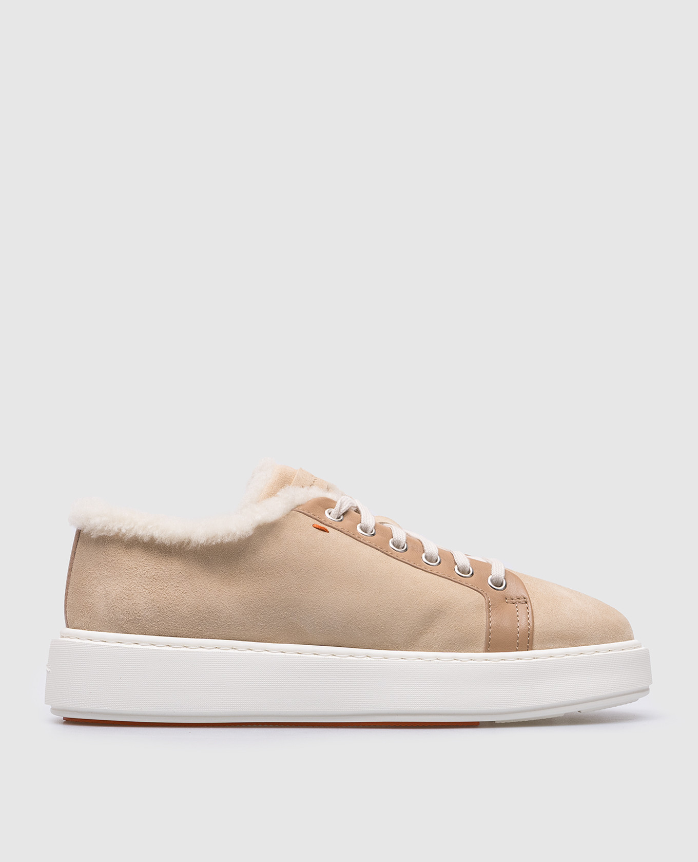 

Beige fur suede sneakers with logo Santoni