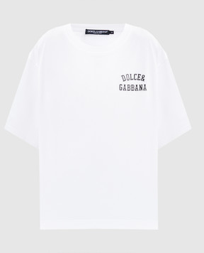 Dolce&Gabbana White T-shirt with logo embroidery F8U10ZGDDBB