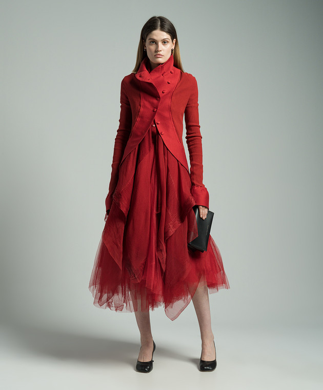 Marc Le Bihan - Red elongated jacket with silk with a reaper