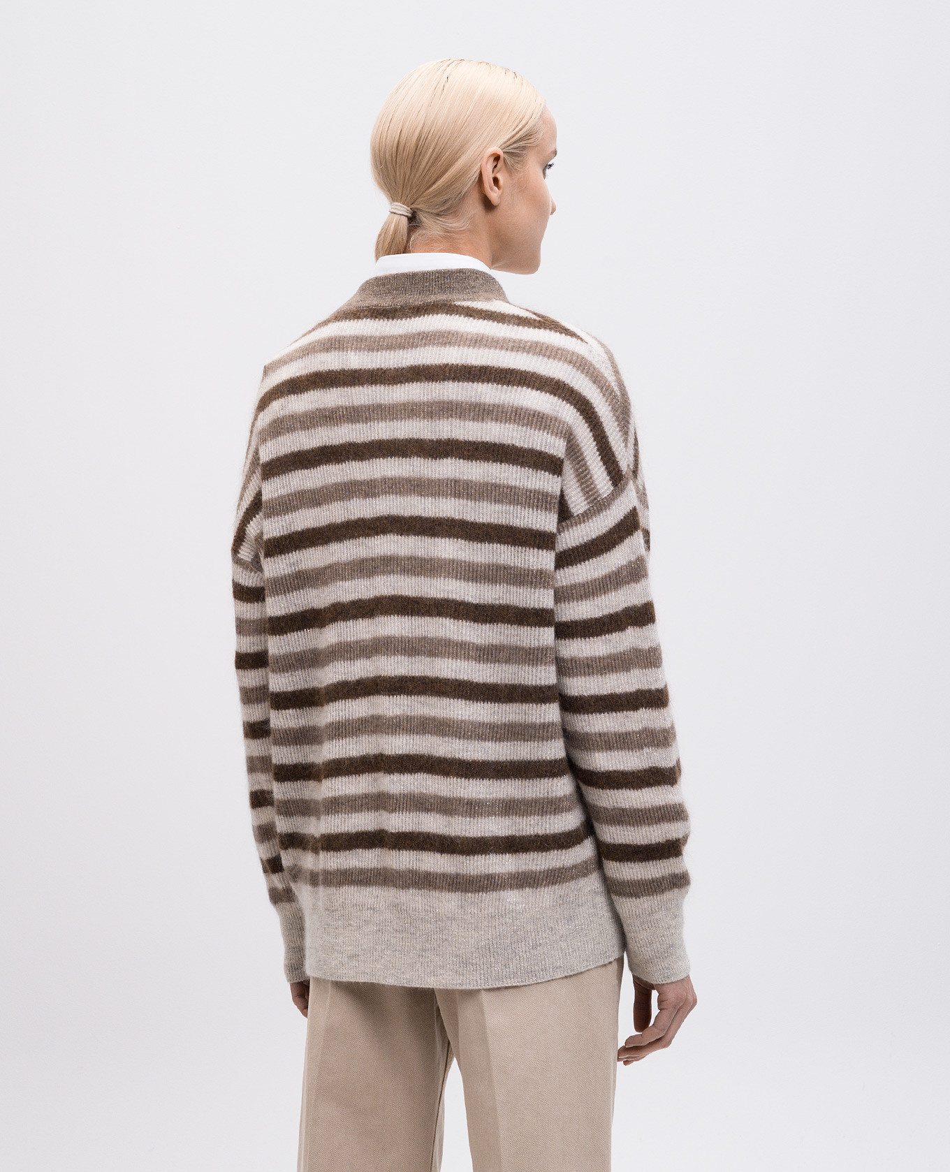 

Beige striped wool cardigan Brunello Cucinelli