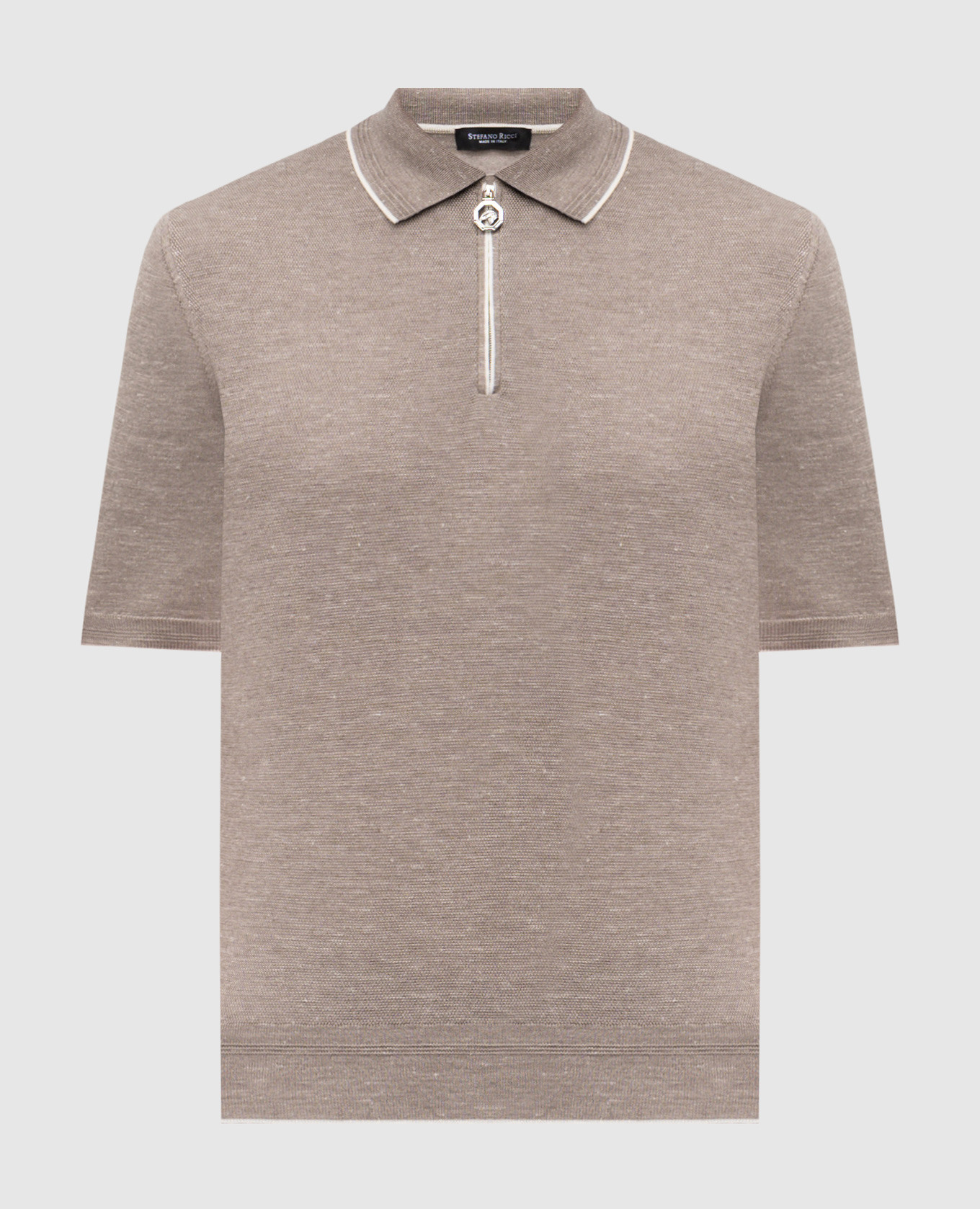 Beige silk, cashmere and linen polo shirt Stefano Ricci