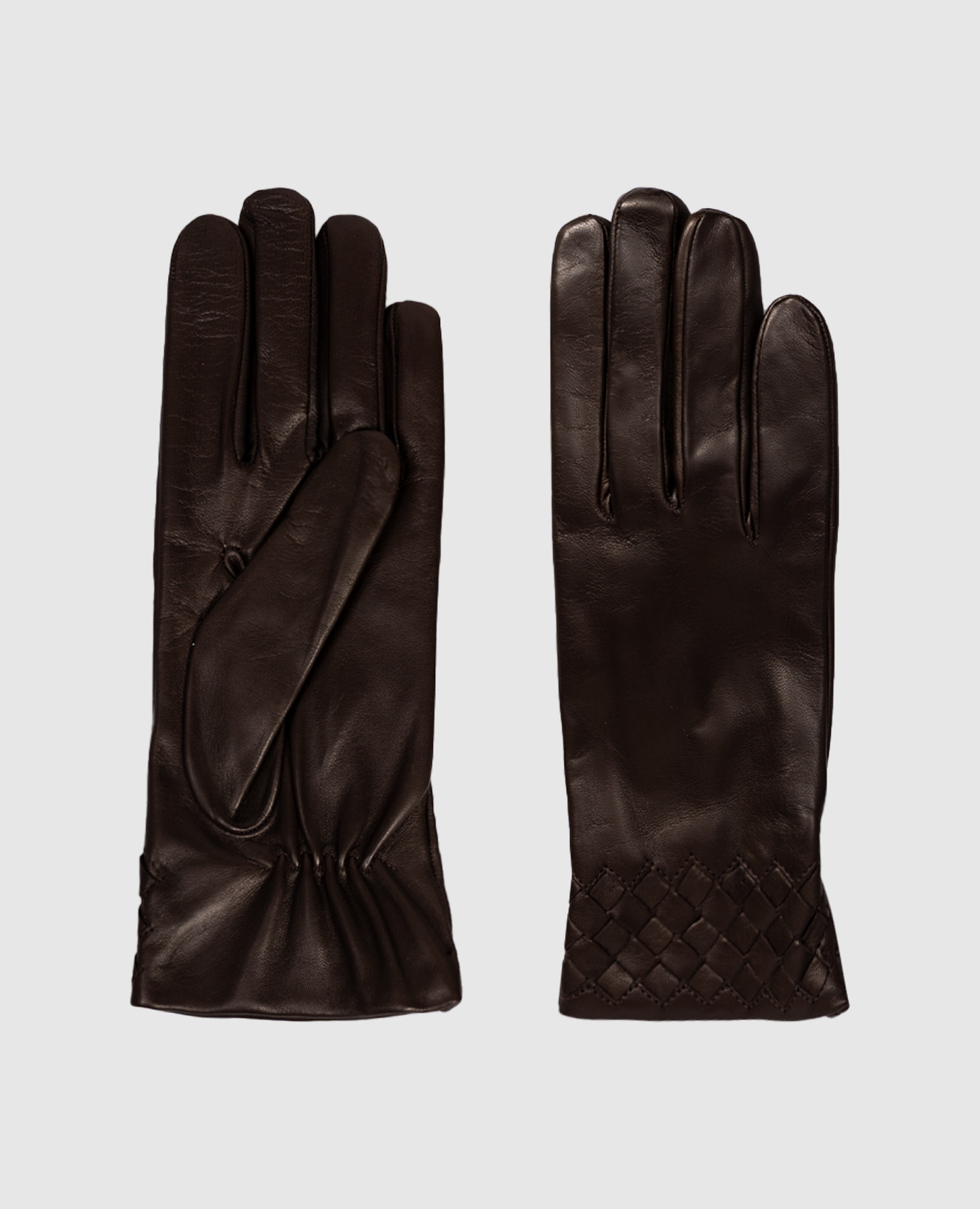 Brown leather gloves with braiding Babe Pay Pls