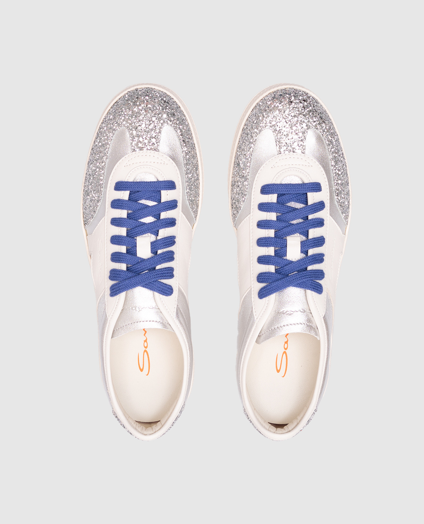 Silver leather sneakers with glitter Santoni 4