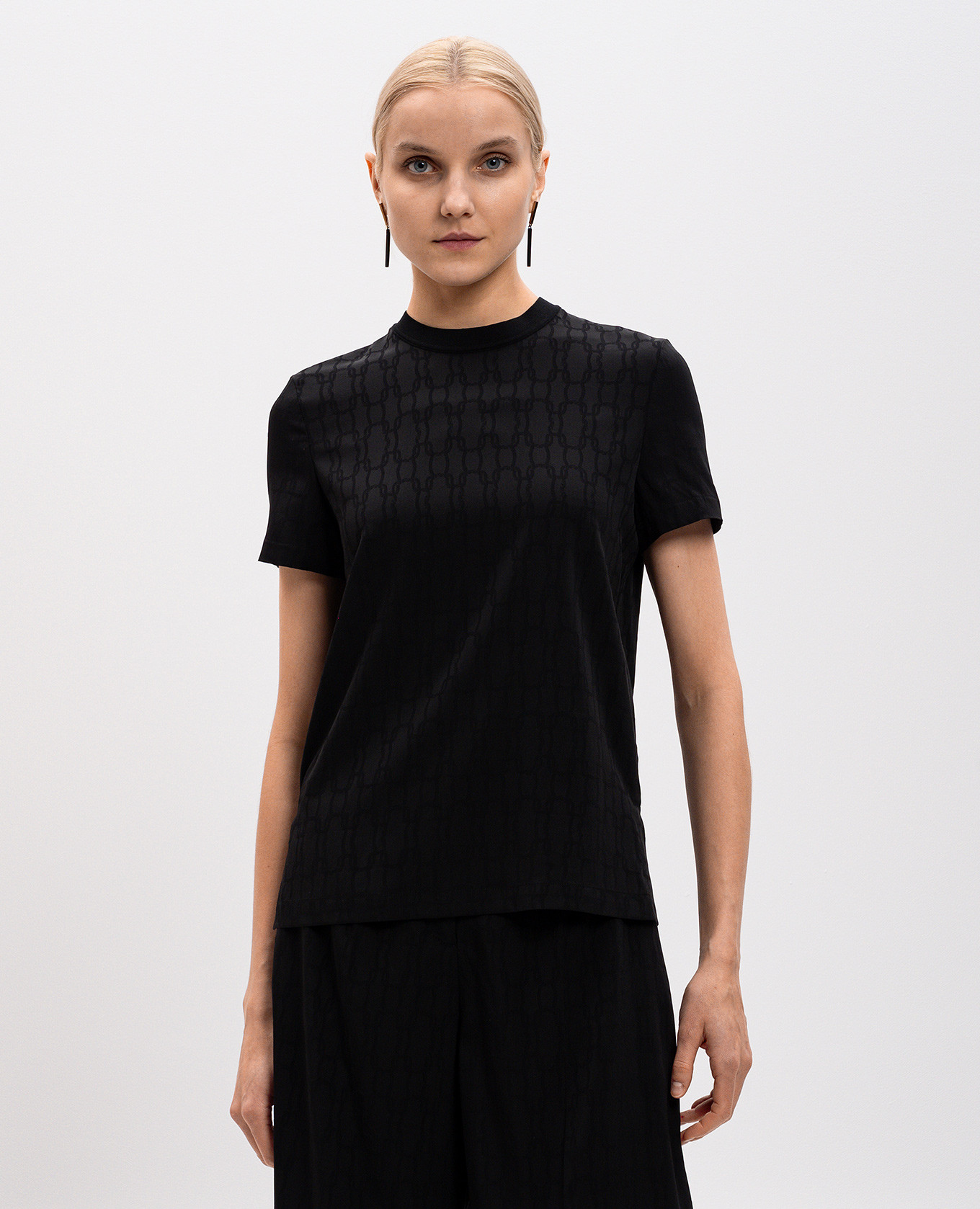 Black T-shirt with silk in woven pattern Agnona 3
