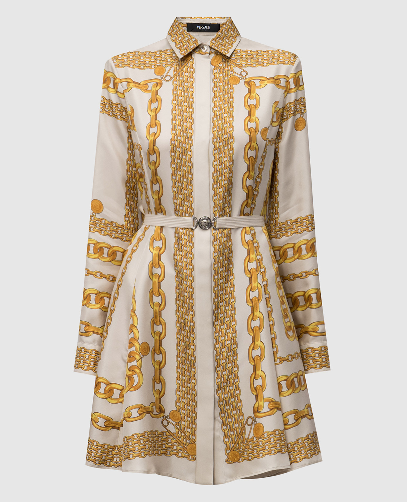 Beige printed silk shirt dress Versace