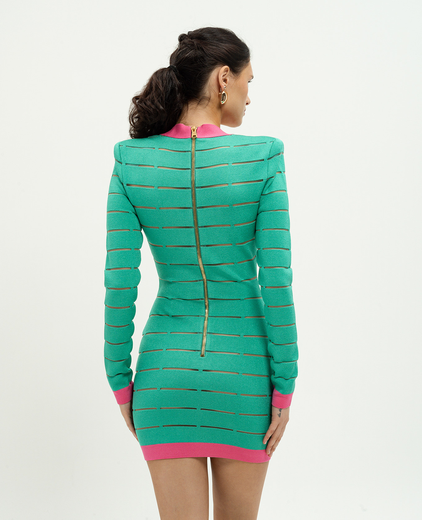 Green mini dress with accent shoulders Balmain 4