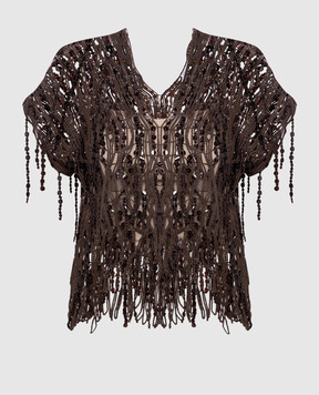 Brunello Cucinelli Brown openwork top with sequins M38R18602