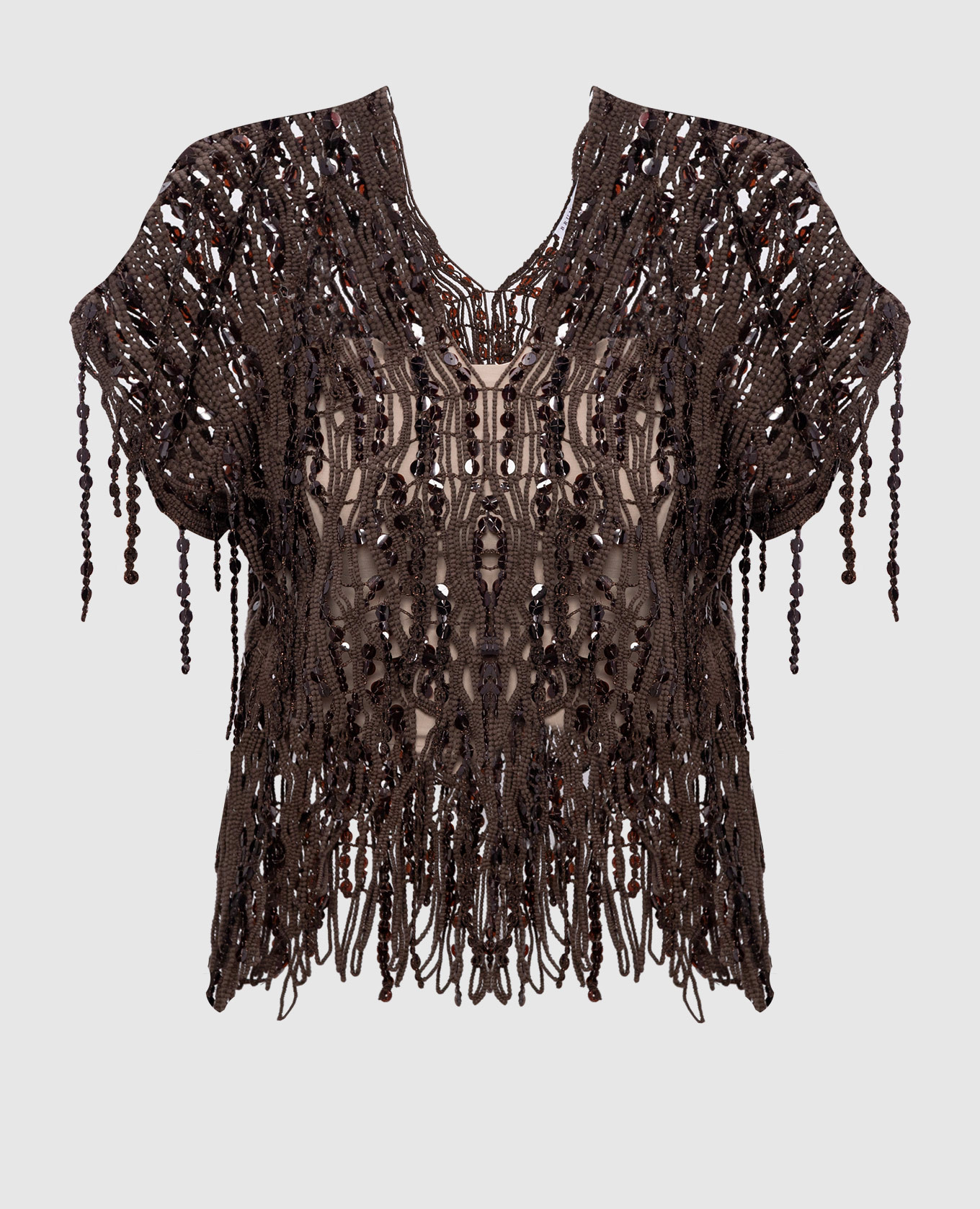 Brown openwork top with sequins Brunello Cucinelli