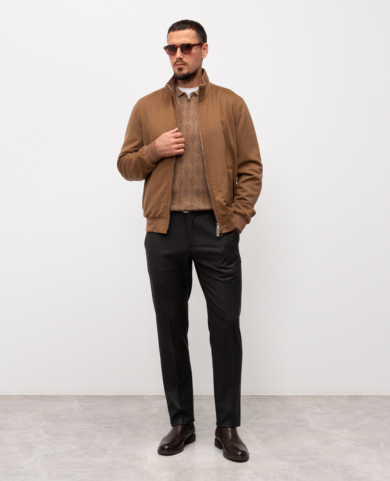 

Brown wool, silk and cashmere polo shirt with a pattern Stefano Ricci