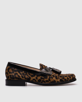 Stuart Weitzman Brown leather LOTTIE loafers in animal print SL594