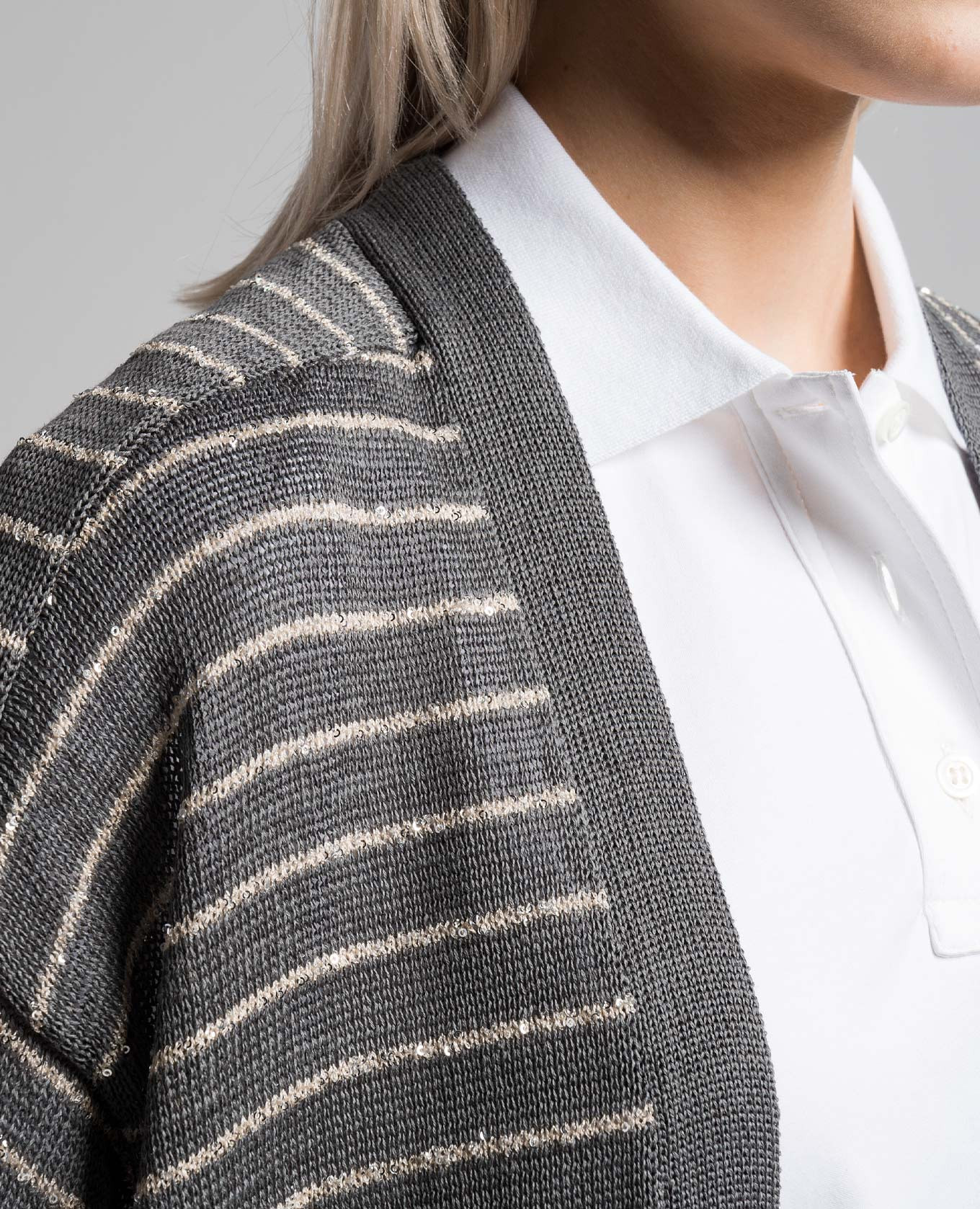 Gray striped cardigan with sequins Brunello Cucinelli 5