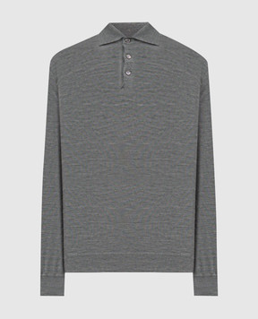 Brunello Cucinelli Grey melange wool and cashmere polo shirt M2400295