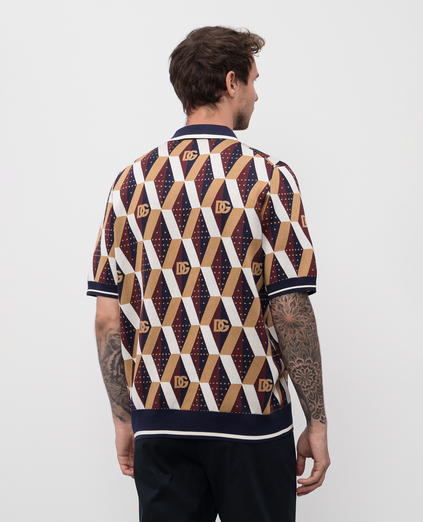 

Geometric pattern silk polo shirt Dolce&Gabbana, White