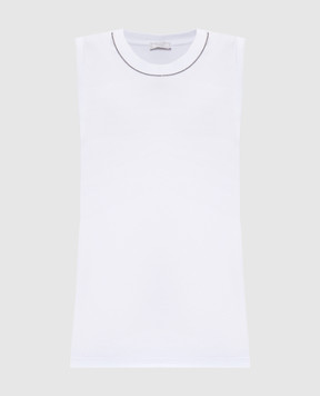 Peserico White ribbed top with monil chain A08700J005669