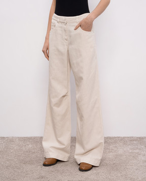 Brunello Cucinelli Beige linen jeans with leather logo patch ML996P5985