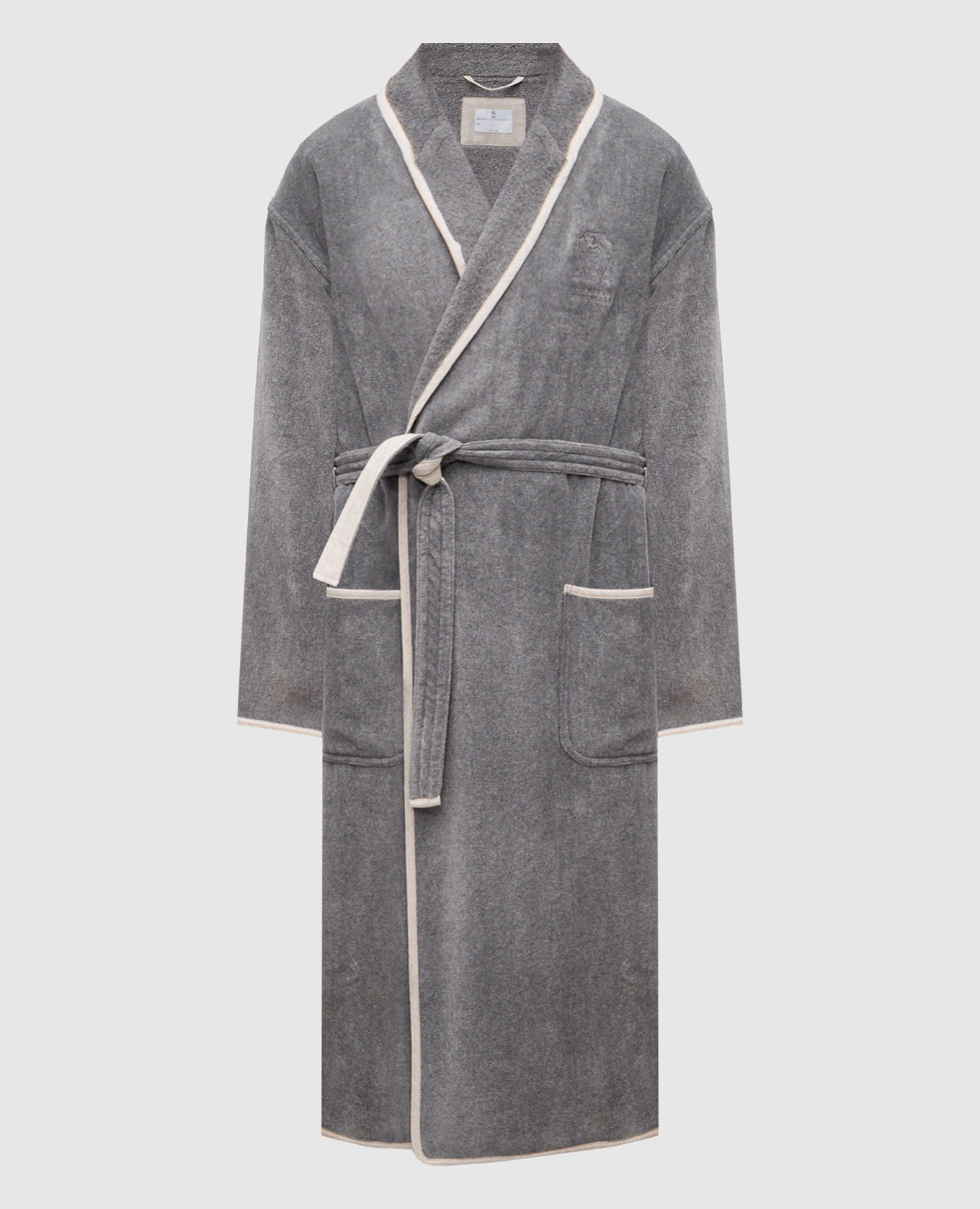 Grey terry robe with embroidered emblem Brunello Cucinelli