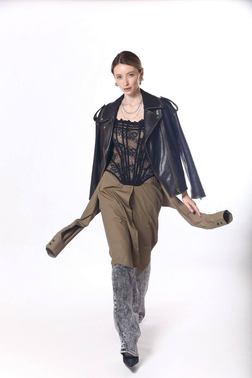 Khaki corset dress with lace Giuseppe Di Morabito Milano