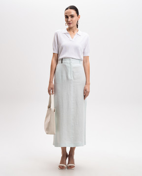 Peserico Blue linen skirt with slits P0514302606