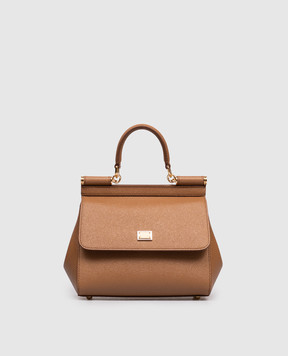 Dolce&Gabbana Brown leather bag Sicily with logo BB6003B1001
