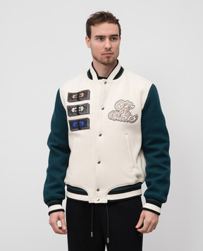 Off-White Beige wool bomber jacket with logo patch OMEH053S25FAB002