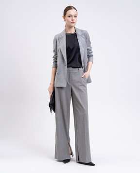 Peserico Gray wool pants with brand patch A0454702008