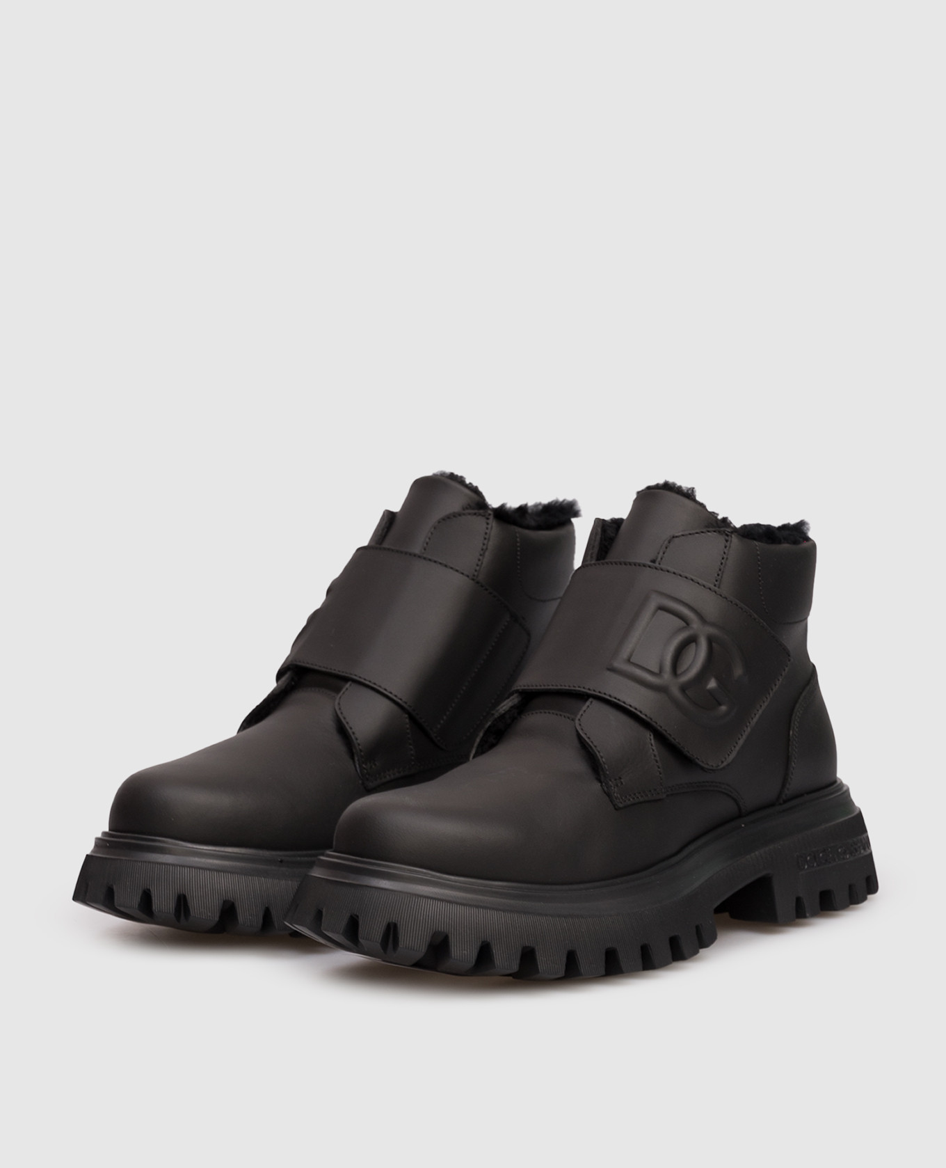 

Children's black leather boots with fur Dolce&Gabbana