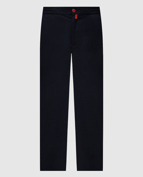 Kiton Blue wool pants with logo patch UPLACK0630F