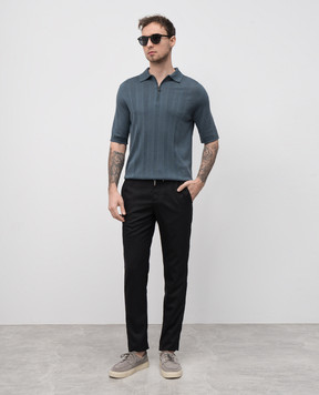 ISAIA Grey wool, silk and cashmere polo shirt with logo emblem MG8348Y0503