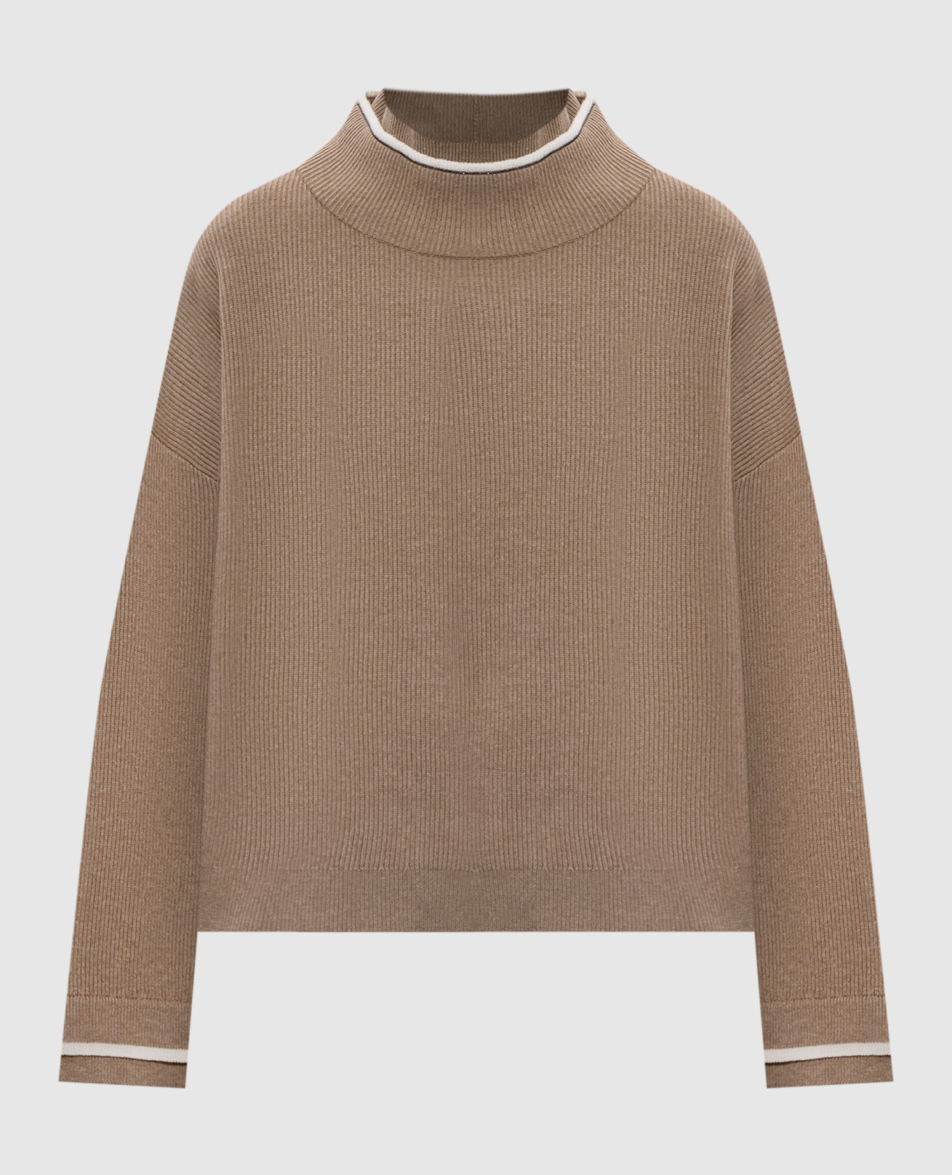 Brown wool, cashmere and silk sweater with monil chain Brunello Cucinelli