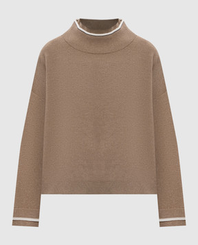 Brunello Cucinelli Brown wool, cashmere and silk sweater with monil chain M16222704