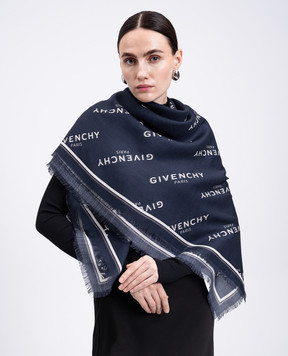 Givenchy Blue wool and silk scarf with logo 710009497002