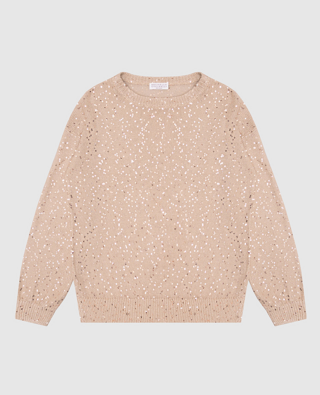 Children&#39;s beige linen and silk jumper with sequins Brunello Cucinelli