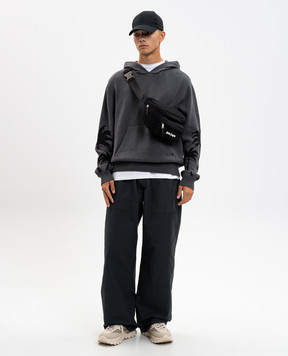 Palm Angels Grey wool hoodie with Palms logo pattern PMHU026F25KNI001