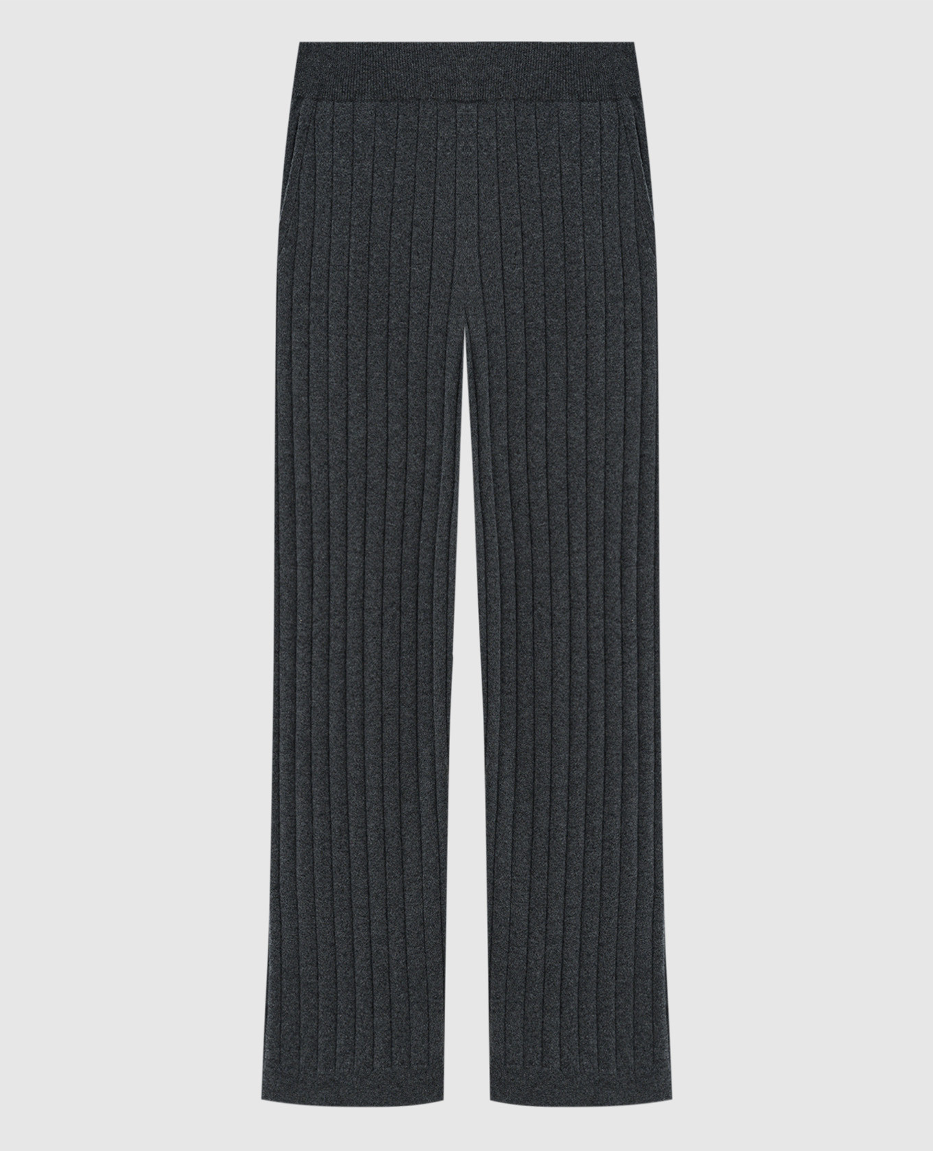 Gray ribbed cashmere trousers