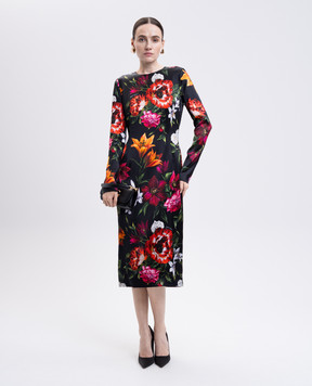 Dolce&Gabbana Black floral print midi dress F6GAVTFSIB2