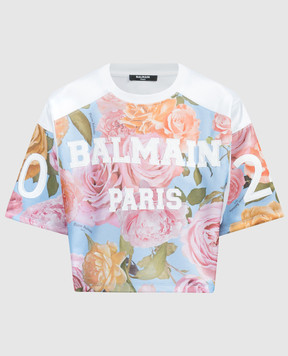 Balmain T-shirt with a logo in Pastel Roses print CF0EE080JI30