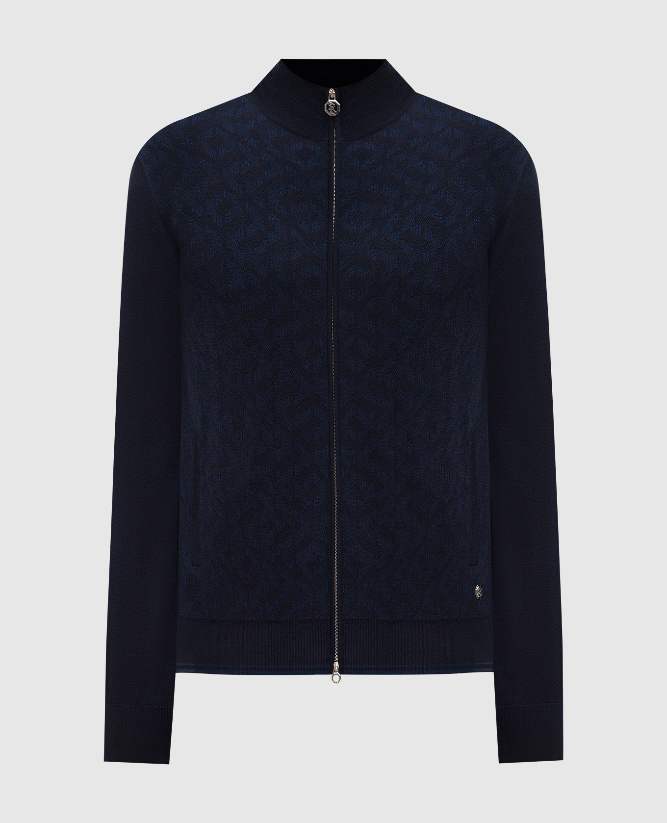 Blue patterned cashmere and silk cardigan stefano ricci