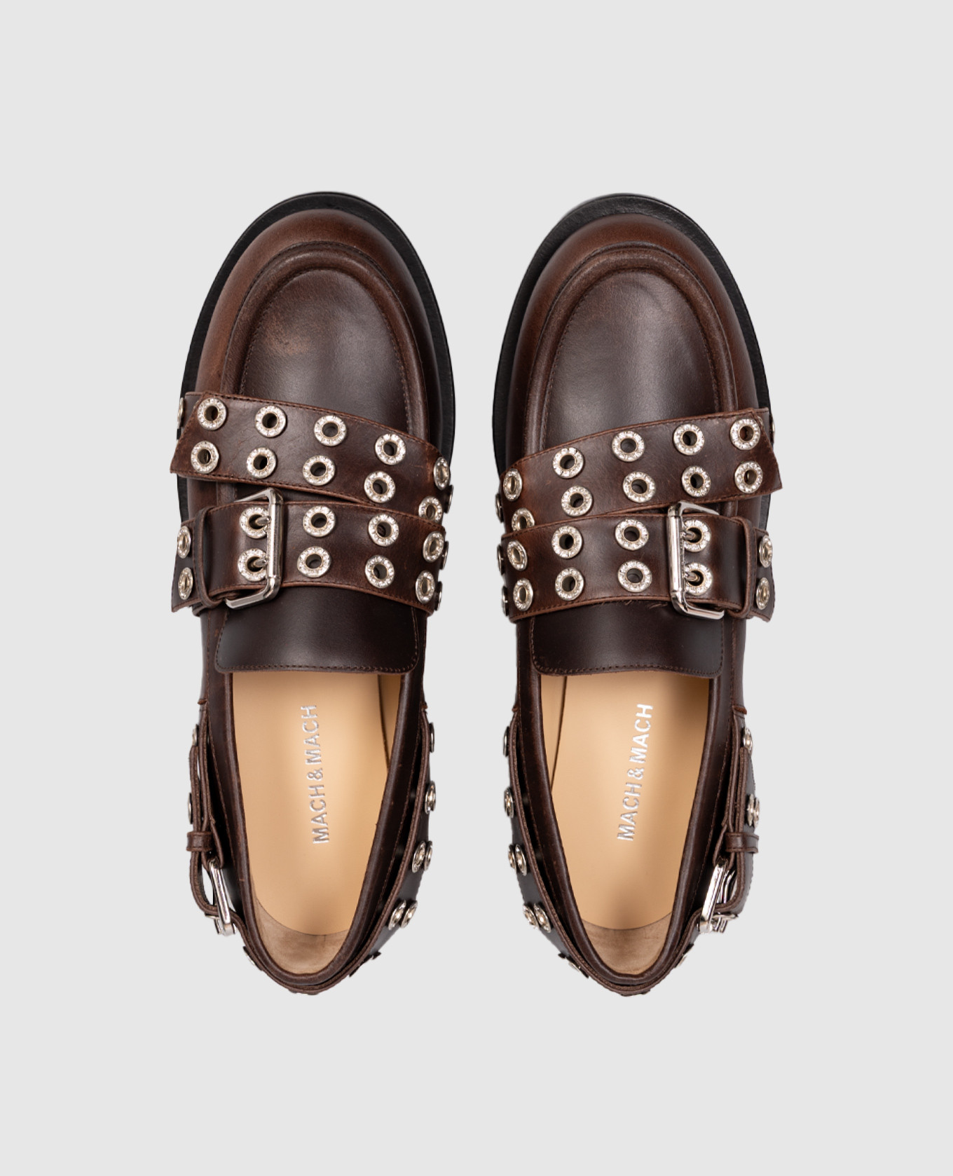 Brown leather loafers with vintage effect and straps Mach&Mach 4