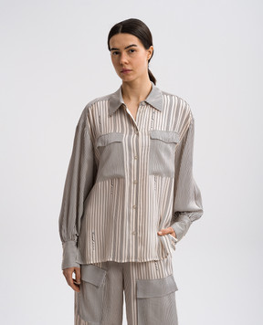 Twinset Beige striped blouse with logo 251AP2205