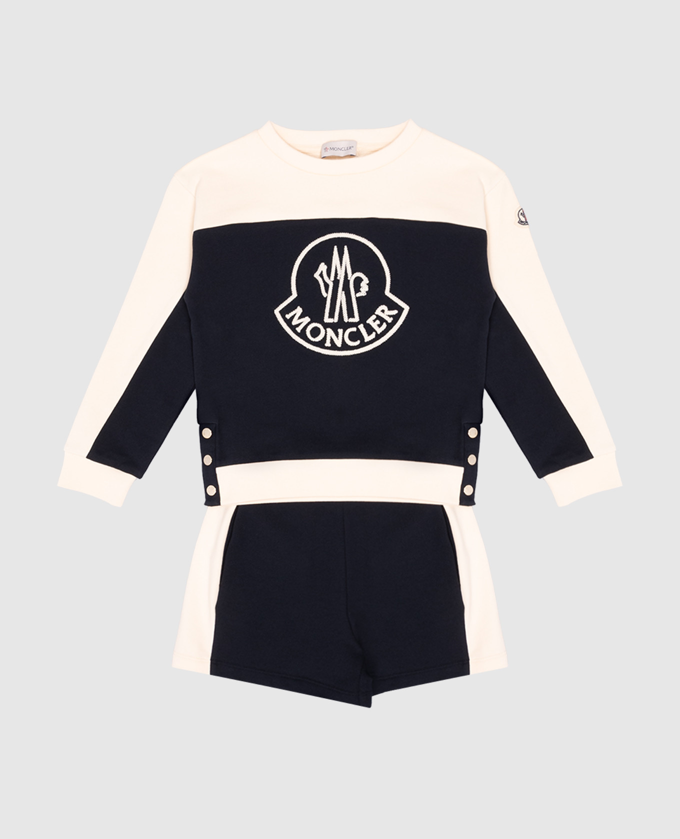

Children's beige sweatshirt and shorts suit with logo embroidery Moncler ENFANT, Бежевый