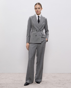 Peserico Gray striped wool pants P0433503362