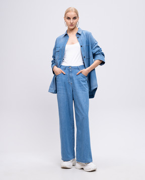 Juun.j Blue denim shirt with logo patch JW5564W11P