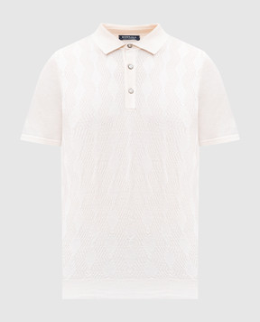 Bertolo Cashmere White silk polo shirt with woven pattern 902458002471