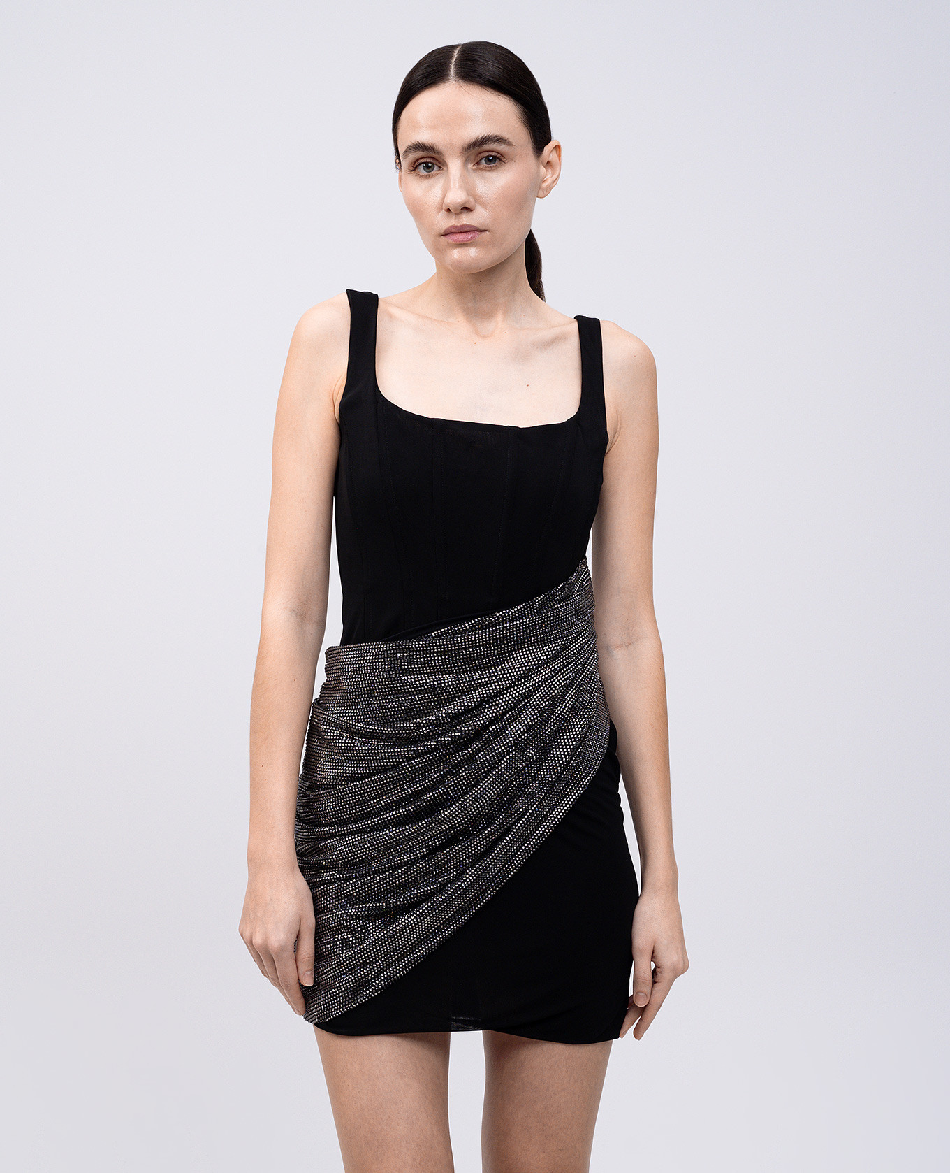 

Black mini dress with corset top and crystals Giuseppe Di Morabito Milano