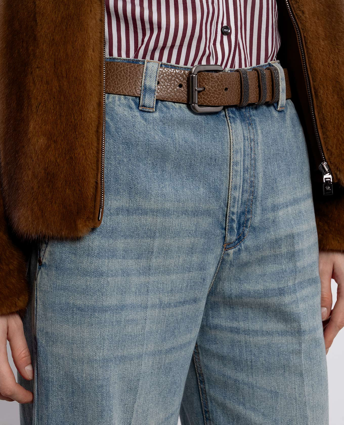 

Brown leather belt with monil chain Brunello Cucinelli