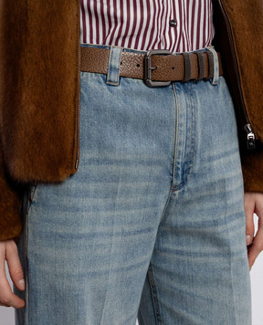 Brunello Cucinelli Brown leather belt with monil chain M0JUMC33UP