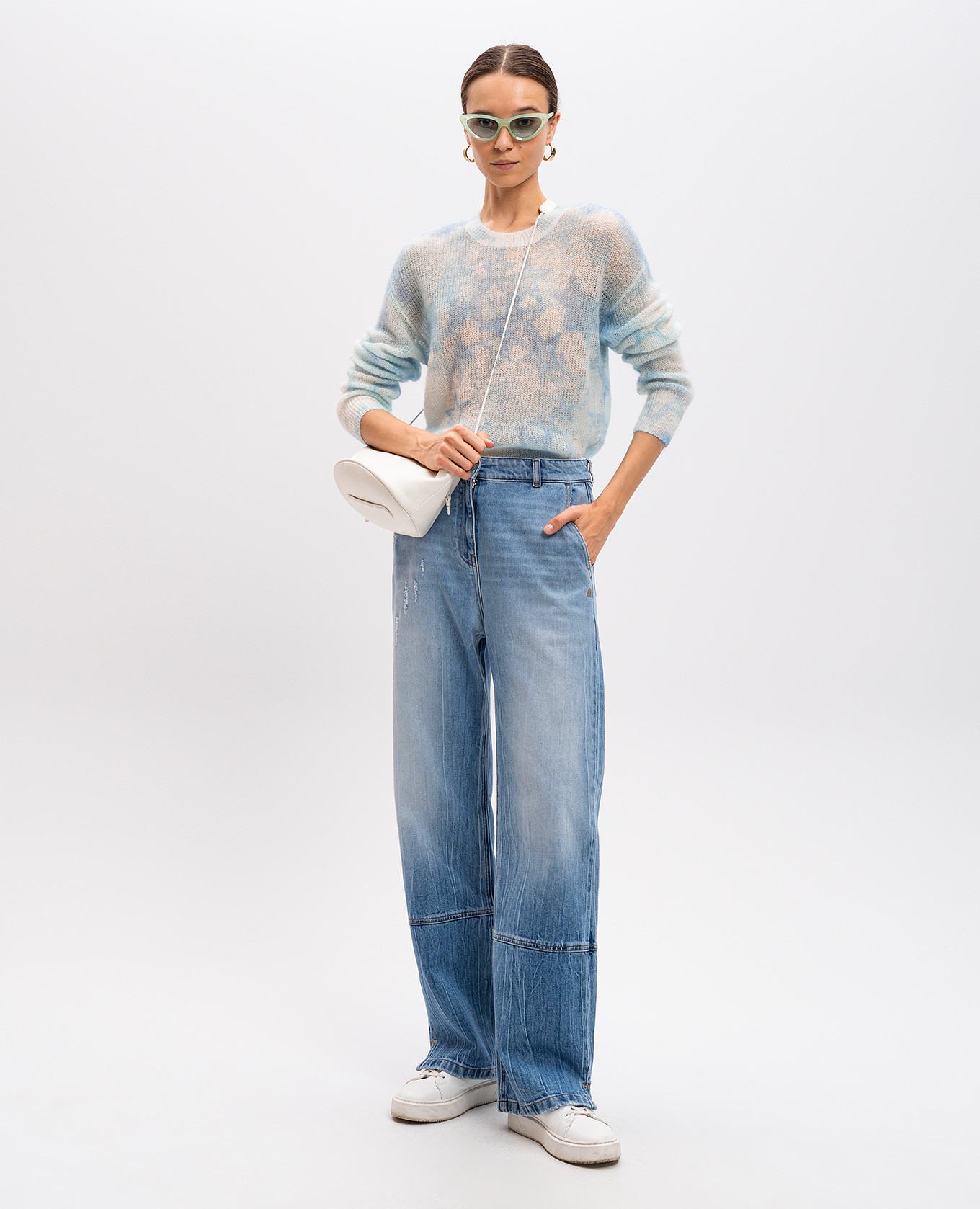 Blue distressed jeans with logo embroidery Twinset 2