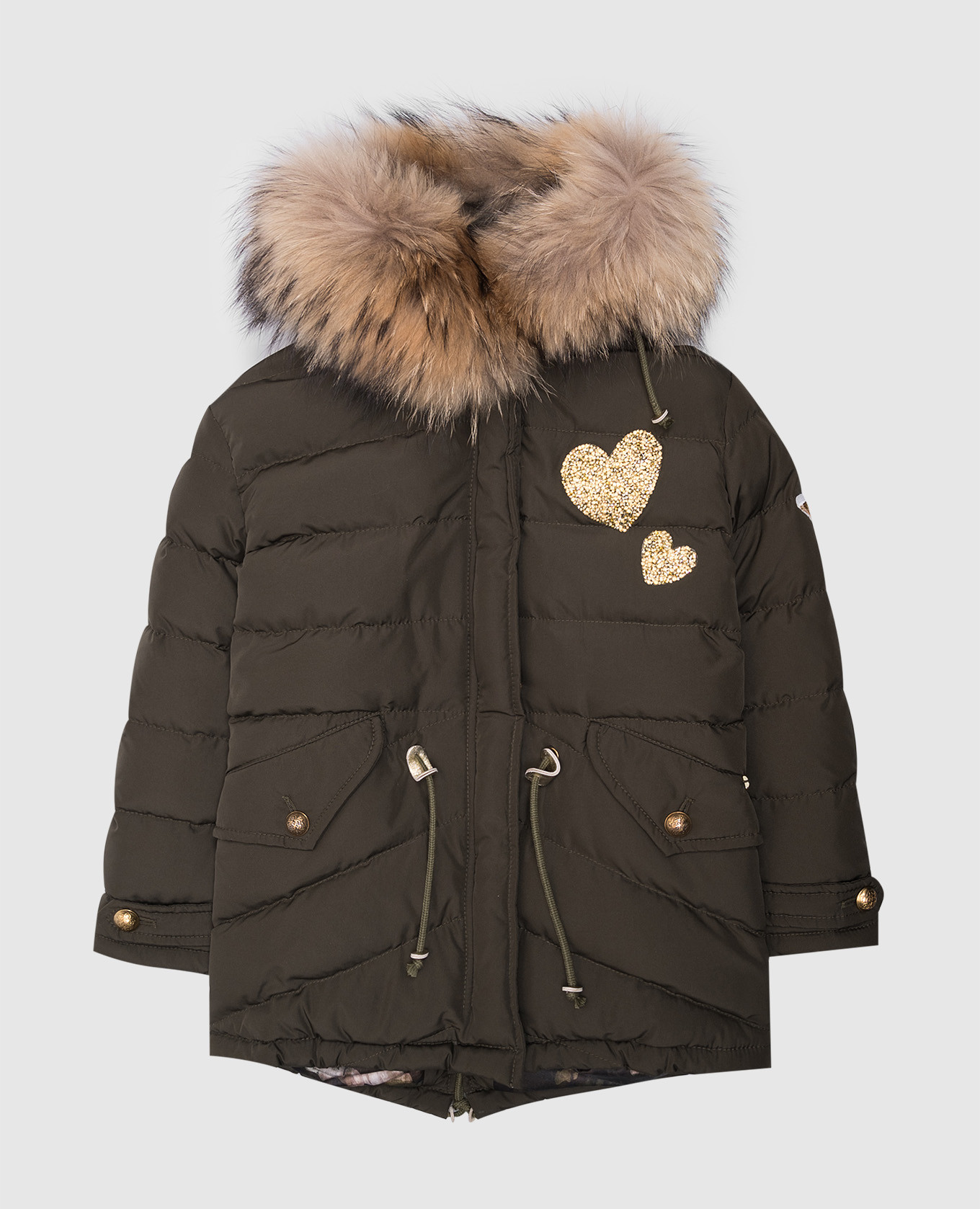 Children's khaki down jacket FBETTY with appliqués