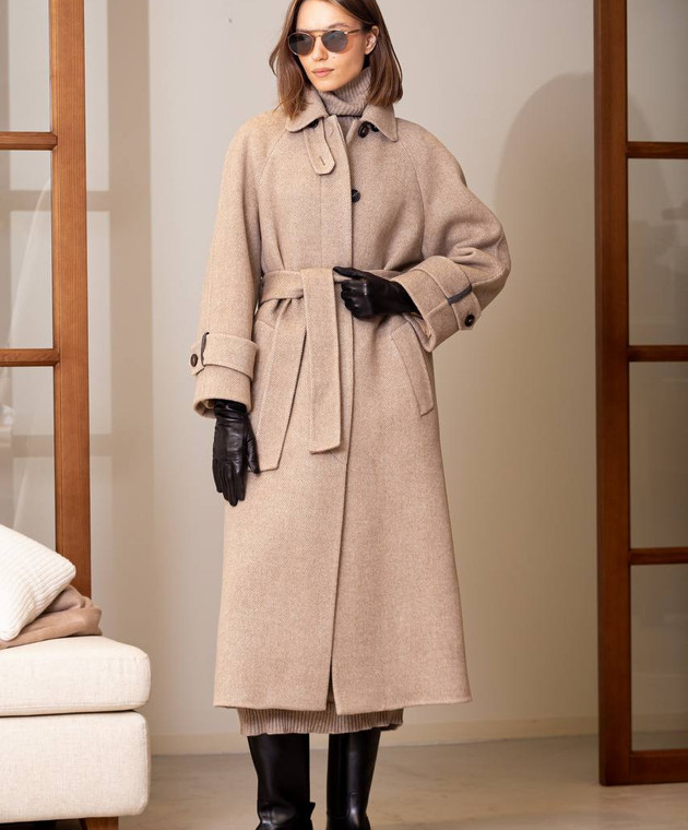 Belted long winter wool coat women 4693