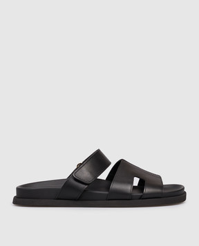 Babe Pay Pls Black leather flip-flops 276001KO